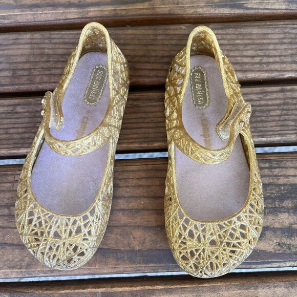 Mini Melissa + Campana Gold Glitter Zig Zag Mary Jane Shoes Toddler Girls Size 9 - Picture 1 of 12